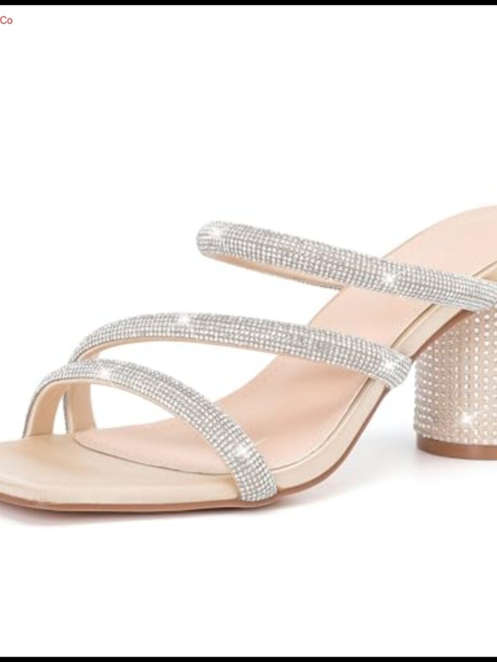Rhinestone Heeled Sandals Square Toe Strappy Chunky Block Heels Slip On Party